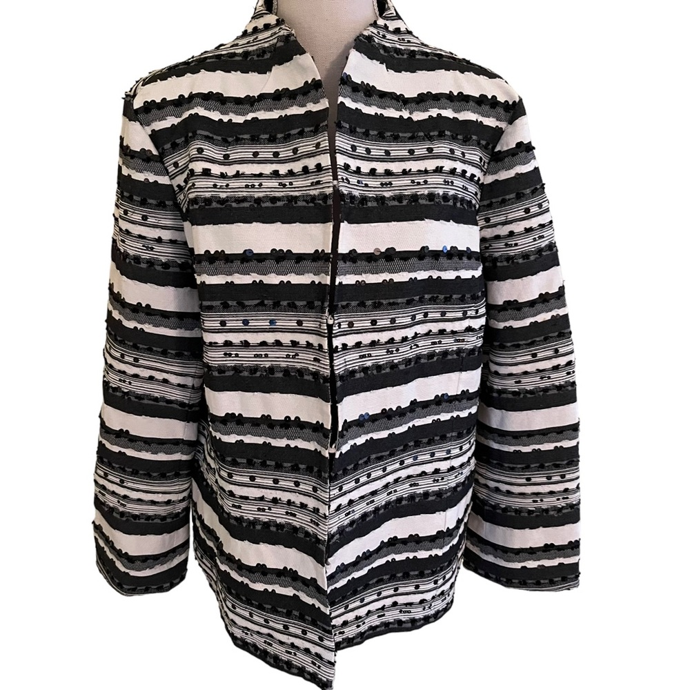 Chico's Black and Cream Boucle Jacket  with Sequin Detail 3(16)